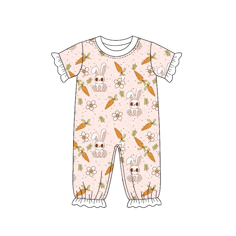 Baby Girls Easter Pink Rabbits Short Sleeve Rompers preorder(moq 5)