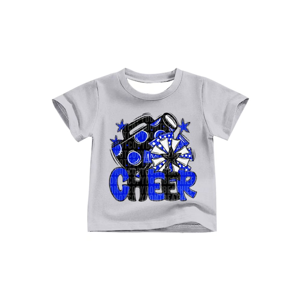 Preorder (moq 5)Baby Girls Black Blue Cheer Team Short Sleeve Tee Shirts Tops