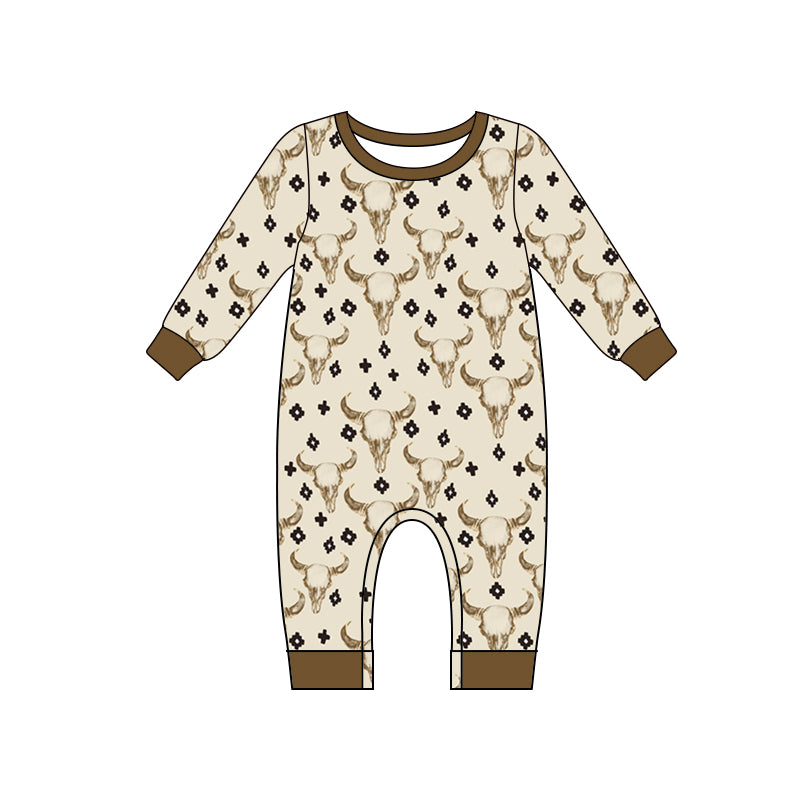 Baby Boys Rodeo Cows Western Long Sleeve Rompers Preorder(moq 5)