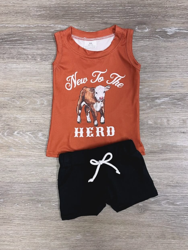 Baby Boys Summer Western Cow Herd Tee Shirts Shorts Sets