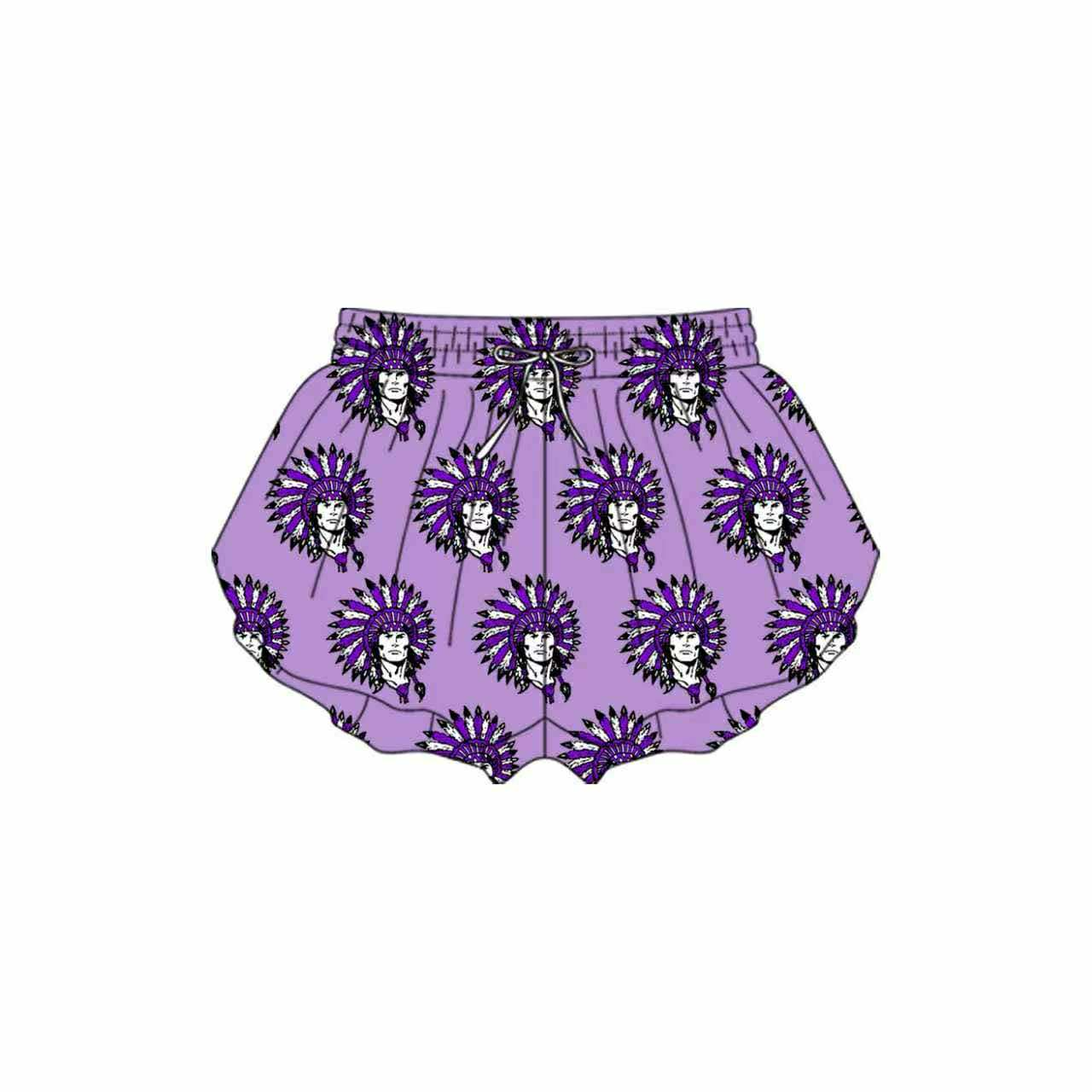 Preorder(moq 5) Baby Girls purple Indians Yoga Team Ruffle Shorts