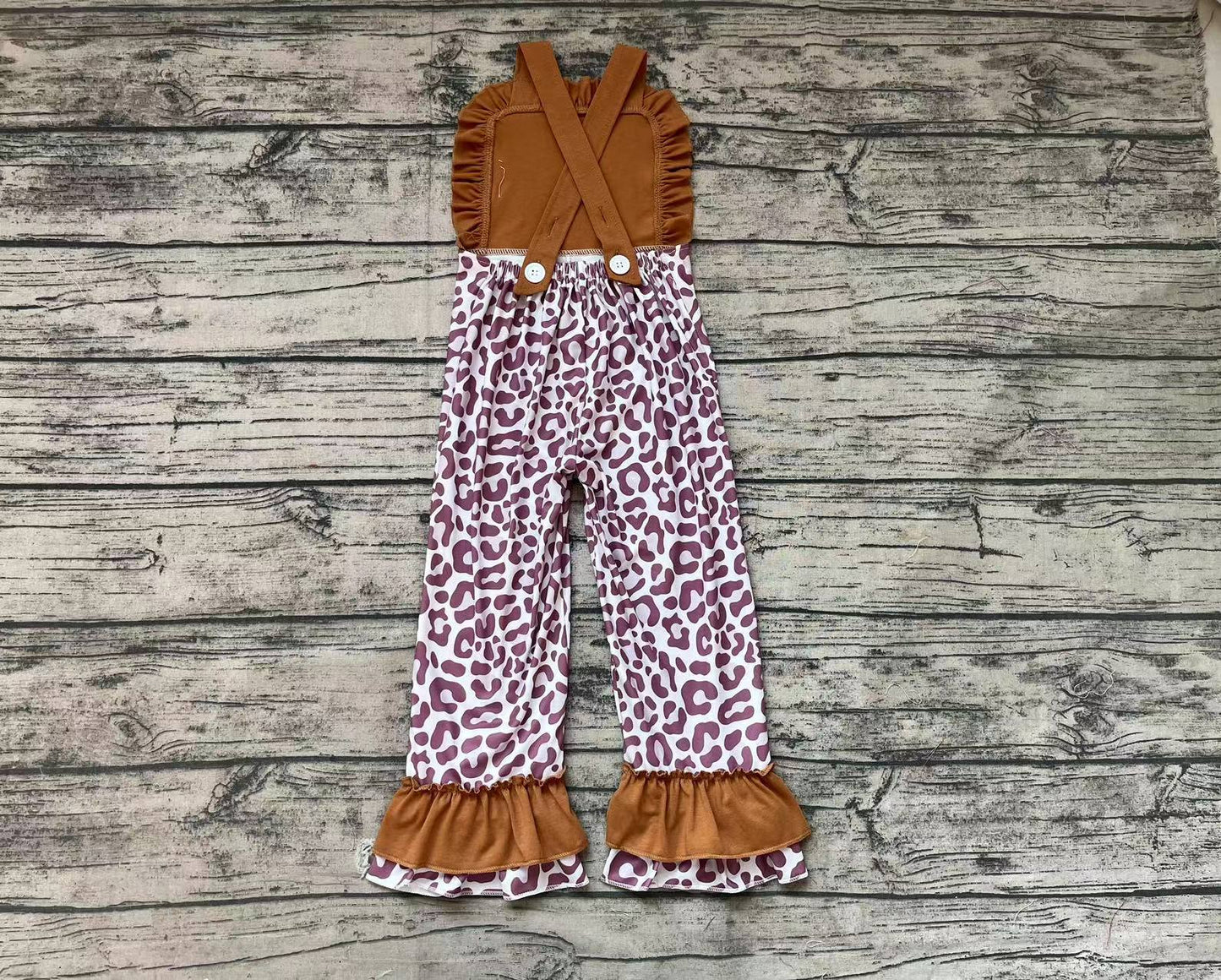 Baby Girls Brown Leopard Straps Ruffle Pants Jumpsuits