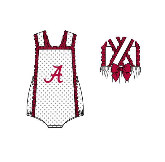 Preorder (moq 5)Baby Girls Strap Polka Dots A Back Bow Team Ruffle Rompers