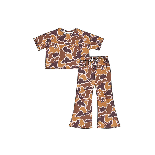 Baby Girls Brown Camouflage Top Bell Pants Kids Clothing Sets preorder(MOQ 5)