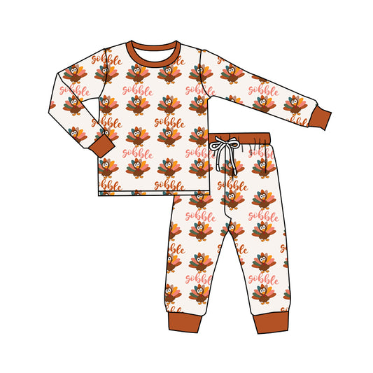 Baby Boys Thanksgiving Turkey Tee Top Pants Pajamas Outfits Preorder(moq 5)