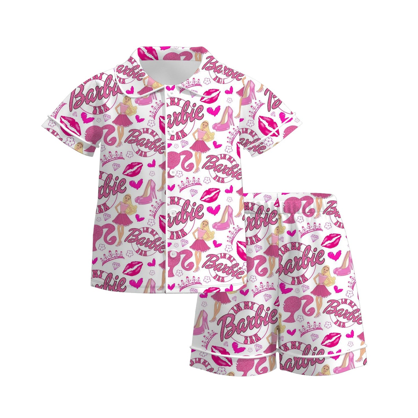 Baby Girls Doll Heart Buttons Shirt Shorts Pajamas Clothing Sets Preorder(moq 5)