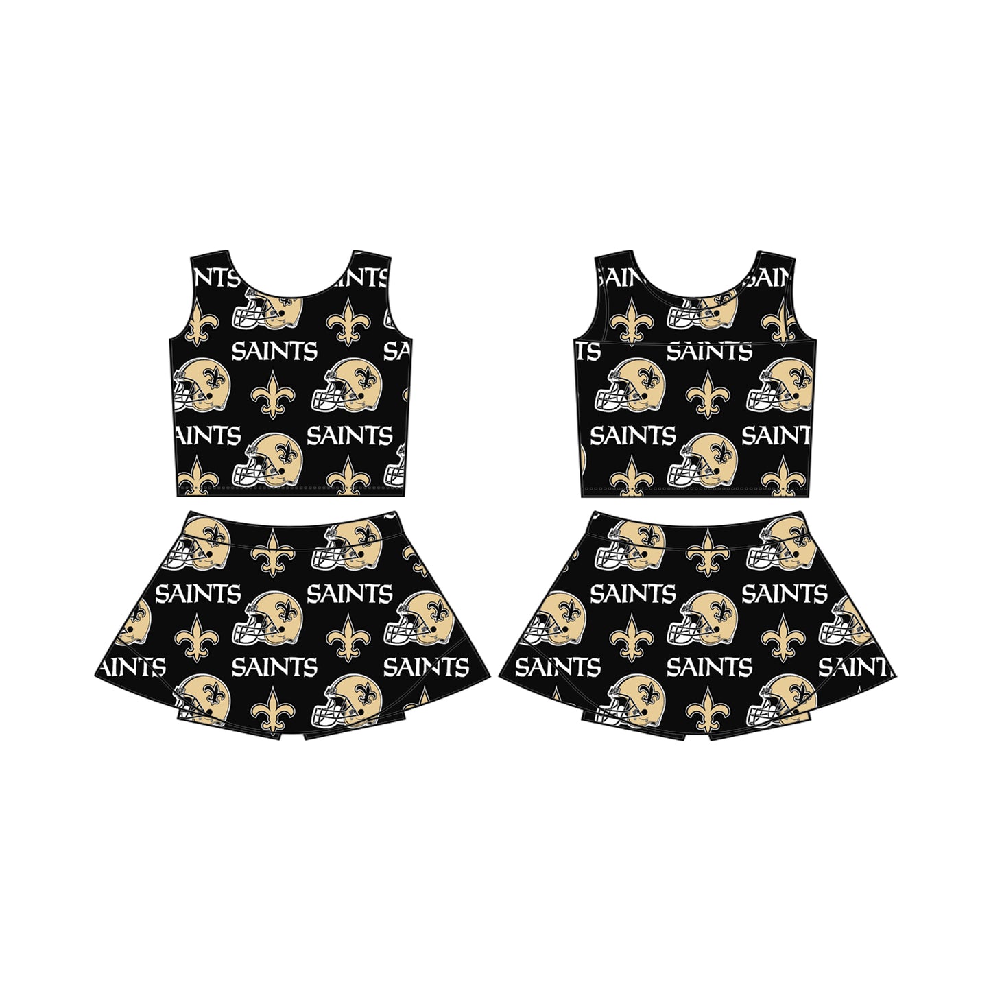 Preorder (moq 5)Baby Girls Saints Team Sleeveless Top Skort Set