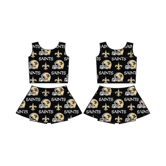 Preorder (moq 5)Baby Girls Saints Team Sleeveless Top Skort Set