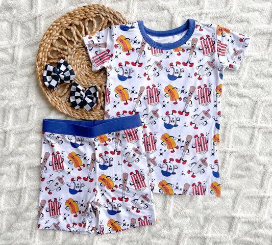 Baby Boys Baseball Hamburger Shirt Summer Shorts Pajamas Clothes Sets preorder (moq 5)