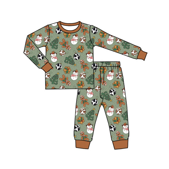 Preorder (moq 5)Baby Boys Long Sleeves Lights Snowman Trees Top Pant Pajamas Set