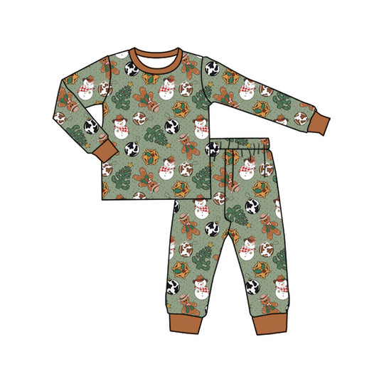 Preorder (moq 5)Baby Boys Long Sleeves Lights Snowman Trees Top Pant Pajamas Set