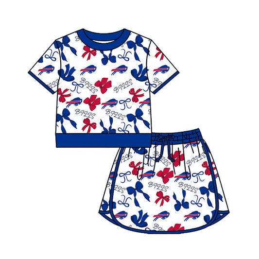 Preorder(moq 5)Baby Girls Bows Bills Short Sleeve Top Skirt Short Team Clothes Sets
