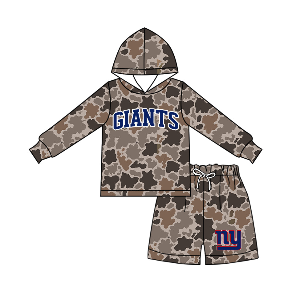 Preorder (moq 5) Baby Boys Brown Camo Giants Hoodie Short Team Clothes Sets