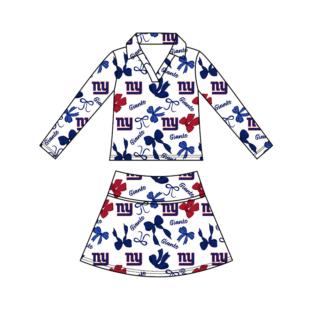Preorder(moq 5)Baby Girls Bows Giants Long Sleeve Top Skirt Short Team Clothes Sets