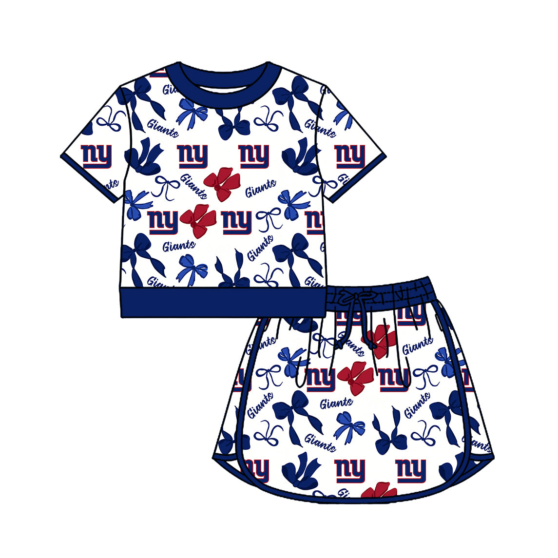 Preorder(moq 5)Baby Girls Bows Giants Short Sleeve Top Skirt Short Team Clothes Sets