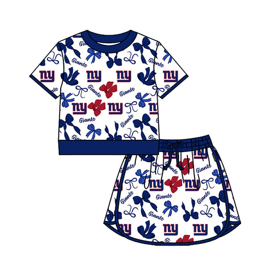 Preorder(moq 5)Baby Girls Bows Giants Short Sleeve Top Skirt Short Team Clothes Sets