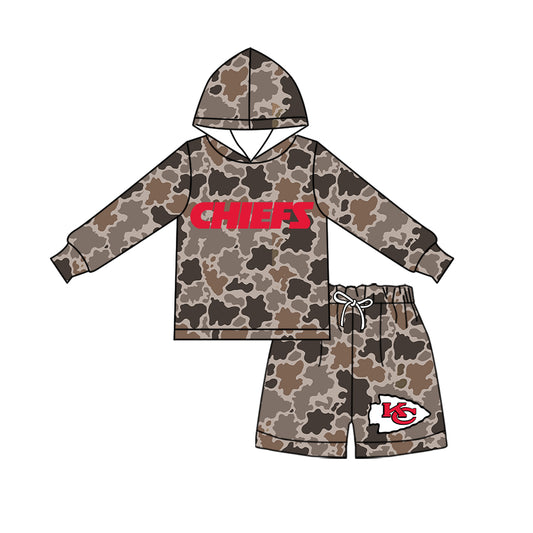 Preorder (moq 5) Baby Boys Brown Camo Chiefs Hoodie Short Team Clothes Sets