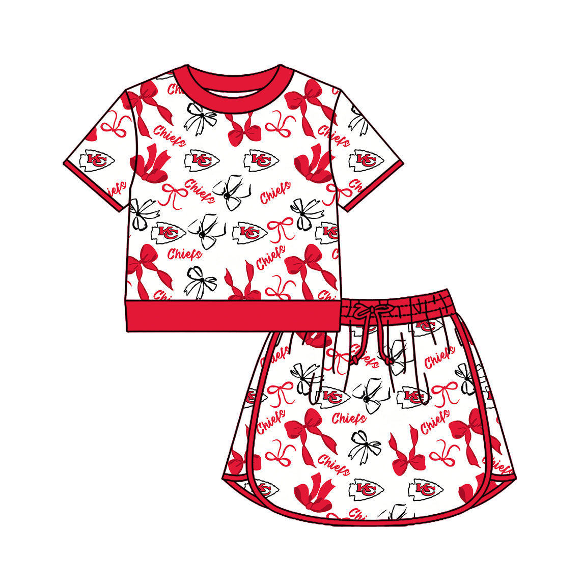 Preorder(moq 5)Baby Girls Bows Chiefs Short Sleeve Top Skirt Short Team Clothes Sets