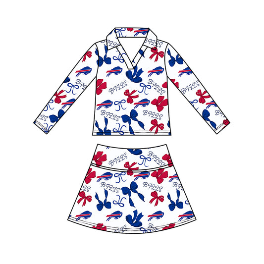 Preorder(moq 5)Baby Girls Bows Bills Long Sleeve Top Skirt Short Team Clothes Sets