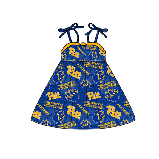 Preorder (moq 5)Baby Girls Strap Blue Panthers Team Knee Length Dresses