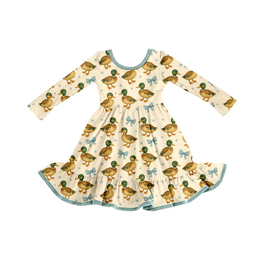 Preorder (moq 5)Baby Girls Cute Mallard Ducks Ruffle Knee Length Dresses