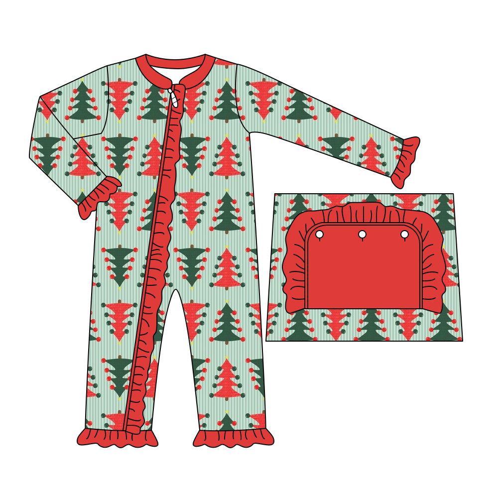 Baby Toddler Girls Christmas Green Red Tree Long Sleeve Rompers preorder(moq 5)