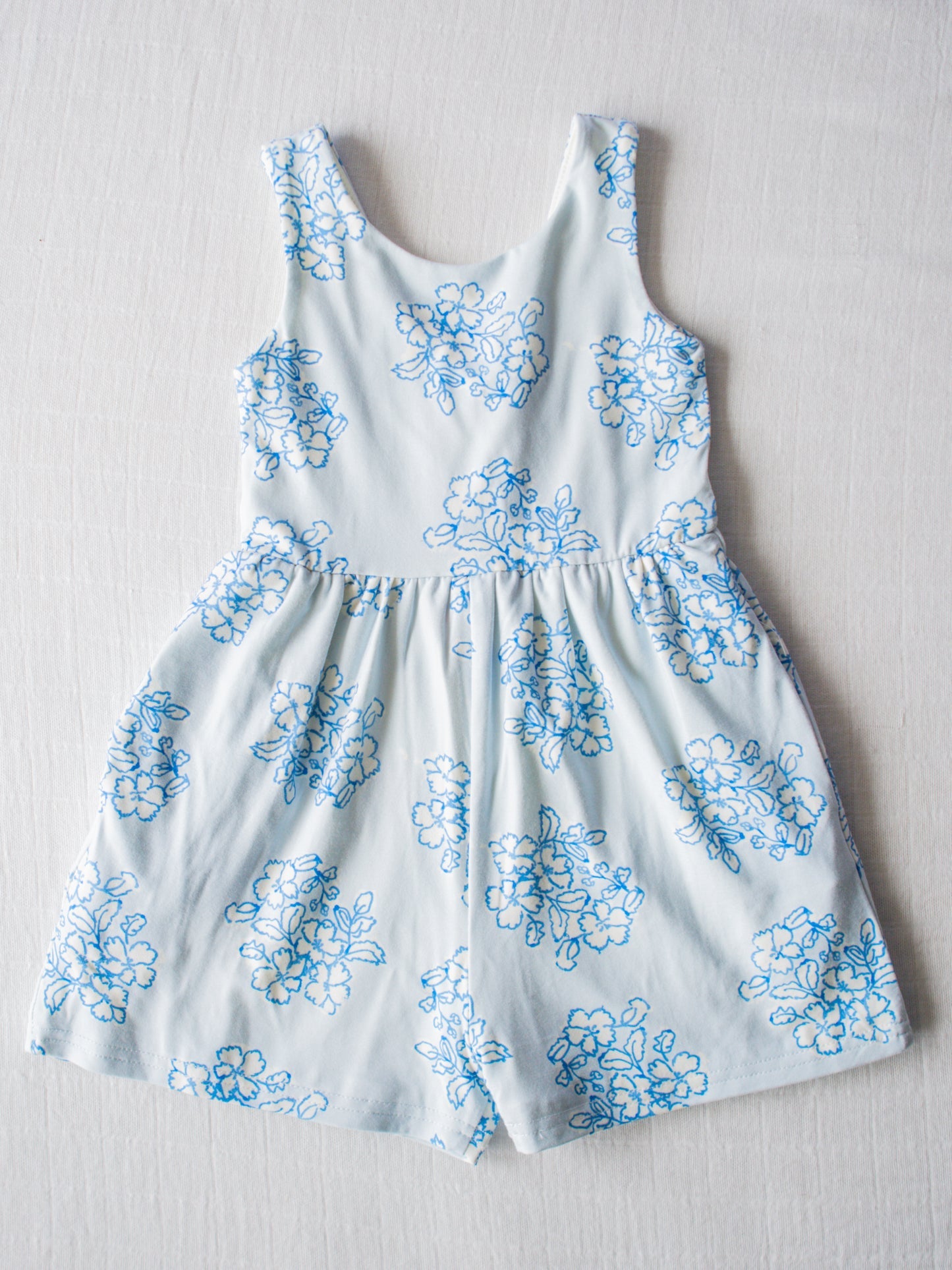 Baby Girls Blue Big Flowers Bows Straps Jumpsuits Preorder (moq 5)