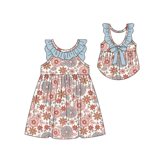 Baby Girls Pink Blue Flowers Back Bow Dresses preorder (moq 5)