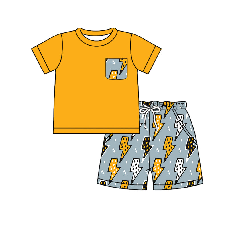 Preorder (moq 5)Baby Boys Pocket Tee Top Western Light Shorts Clothes Sets