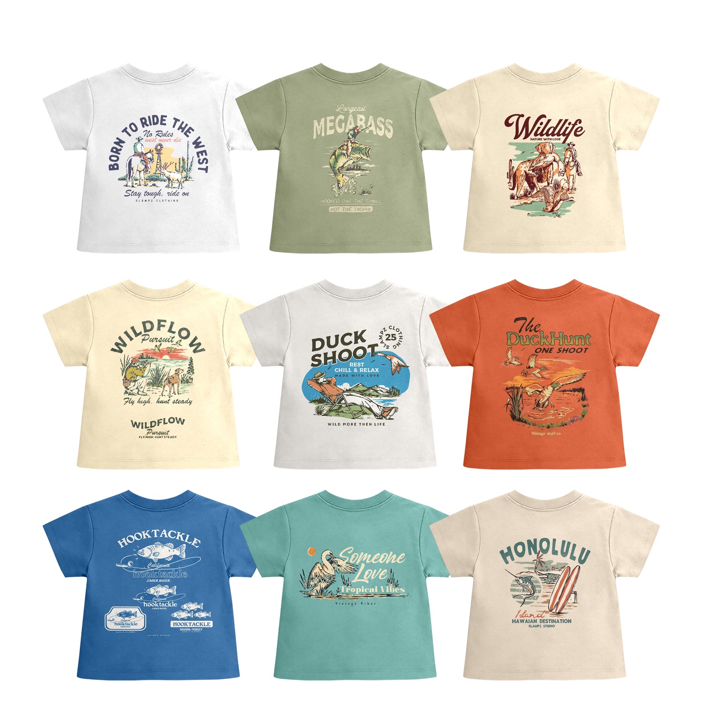 Preorder moq 5 (each item)Baby Boys Short Sleeve Western Hunting T-shirts Tops