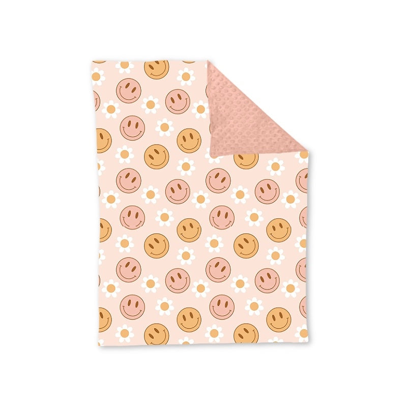 Baby Girls Pink Flowers Smile Minky Blankets preorder(moq 5)