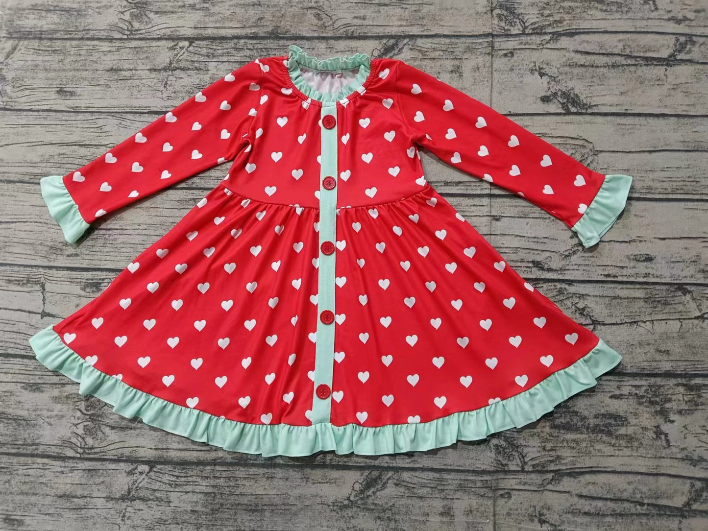 Baby Girls Valentines Red Hearts Knee Length Dresses preorder(MOQ 5)