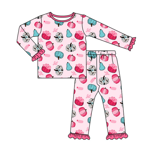 Baby Girls Pink Western Pumpkin Shirt Pants Pajamas Clothes Sets Preorder(moq 5)