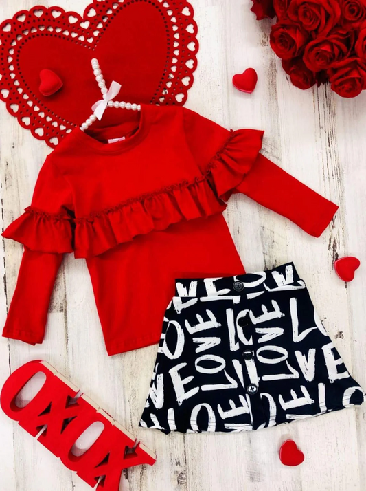 Baby Girls Valentines Red Ruffle Shirt Top Skirt Clothes Sets preorder(MOQ 5)