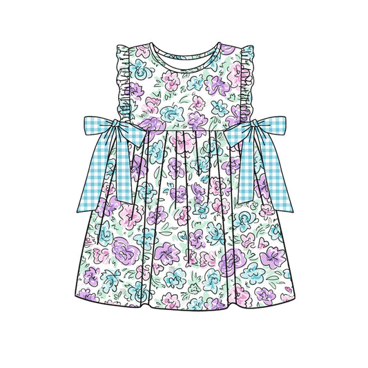 Baby Girls Green Purple Flowers Knee Length Dresses Preorder(MOQ 5)