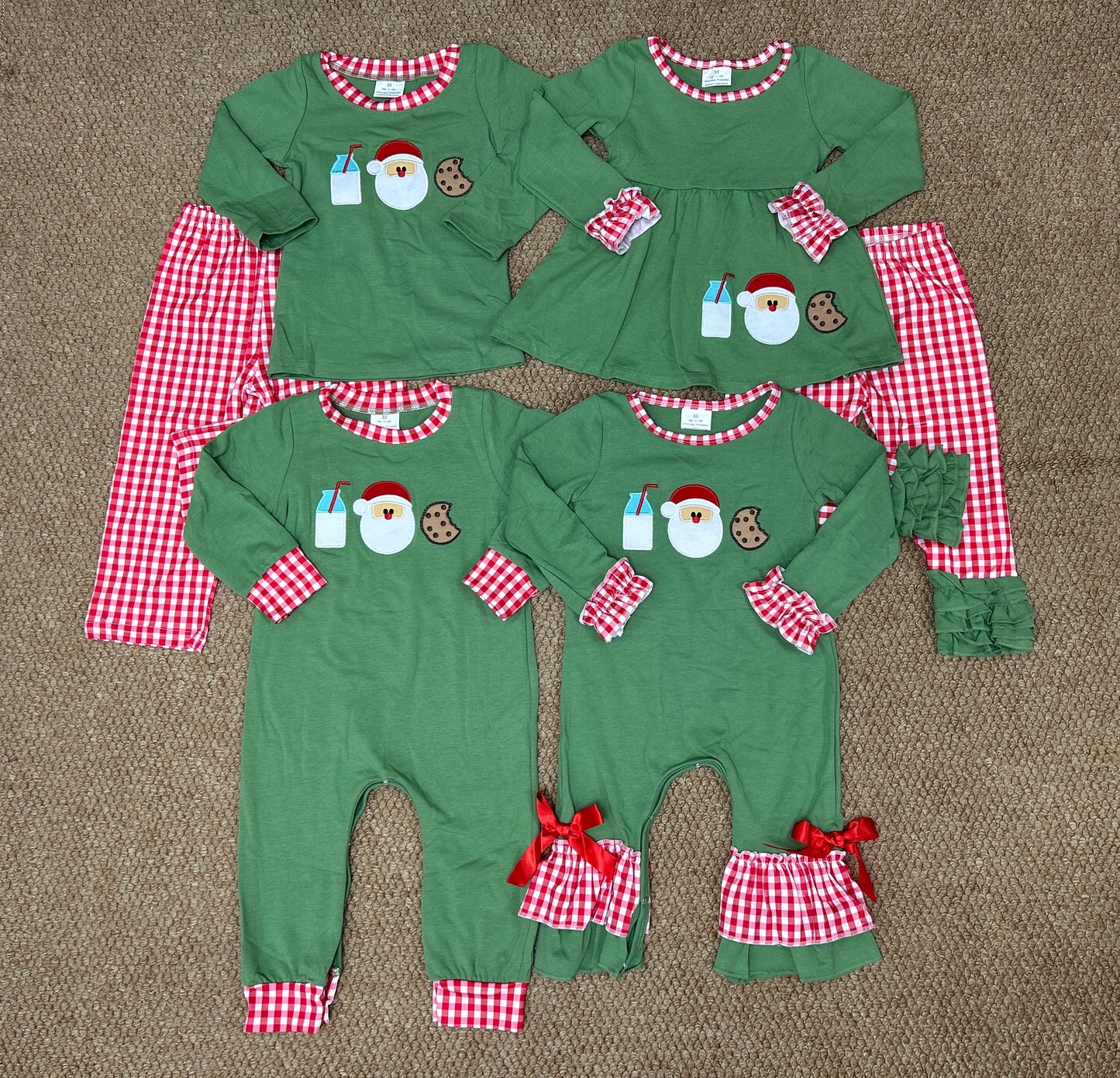 Embroidery Milk Cookie Santa Sibling Christmas Toddler Clothing Sets Rompers