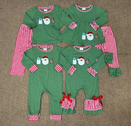 Embroidery Milk Cookie Santa Sibling Christmas Toddler Clothing Sets Rompers
