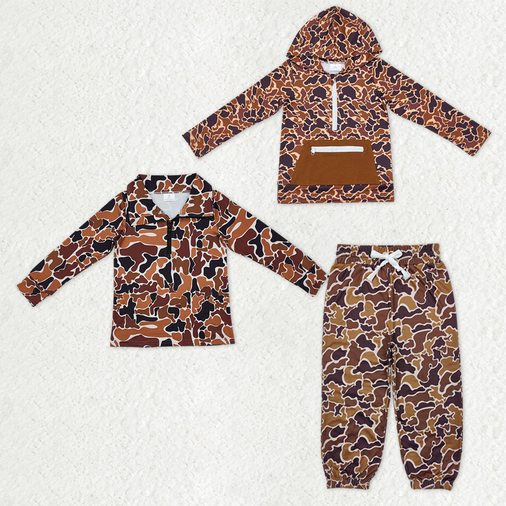 Sibling Baby Boys Southern Brown Camo Pocket Zipper Hoodie Pullover Tops Jogger Pants