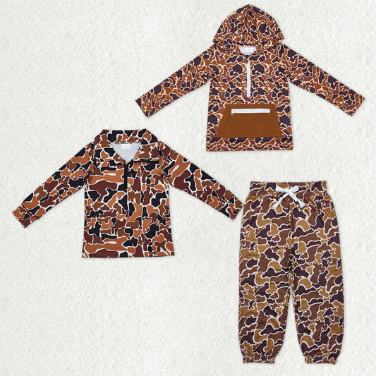Sibling Baby Boys Southern Brown Camo Pocket Zipper Hoodie Pullover Tops Jogger Pants
