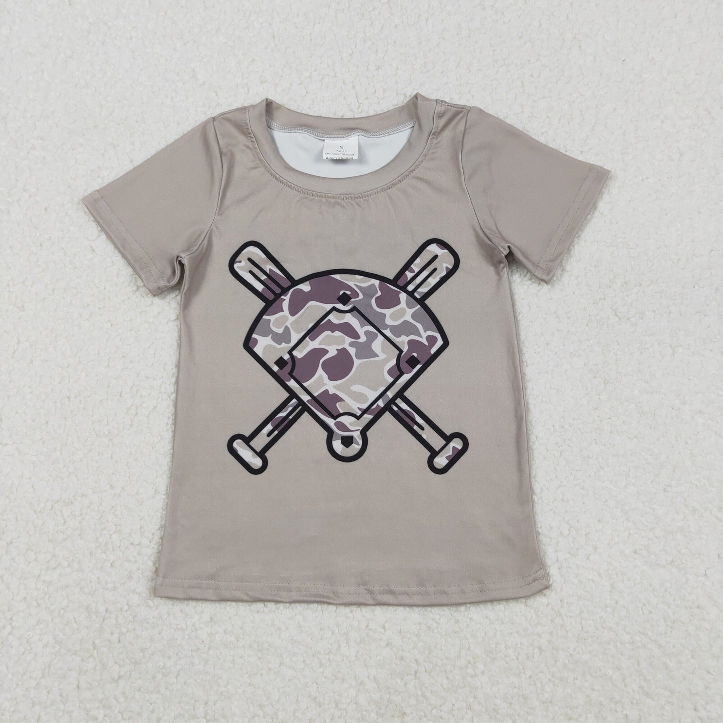 Baby Boys Grey Camo Baseball Short Sleeve Team T-shirts