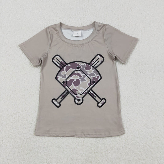 Baby Boys Grey Camo Baseball Short Sleeve Team T-shirts