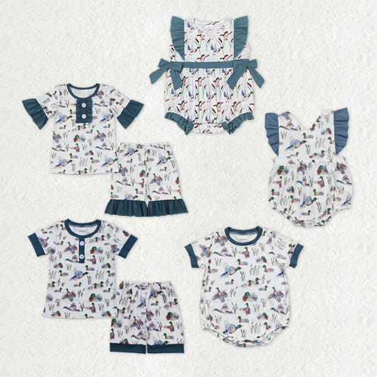 Baby Boys Girls Ducks Sibling Sister Brother Rompers Pajamas Clothes Sets