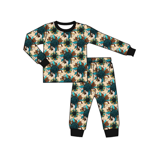 Baby Girls Sunflowers Western Top Pants Pajamas Clothes Sets preorder(MOQ 5)