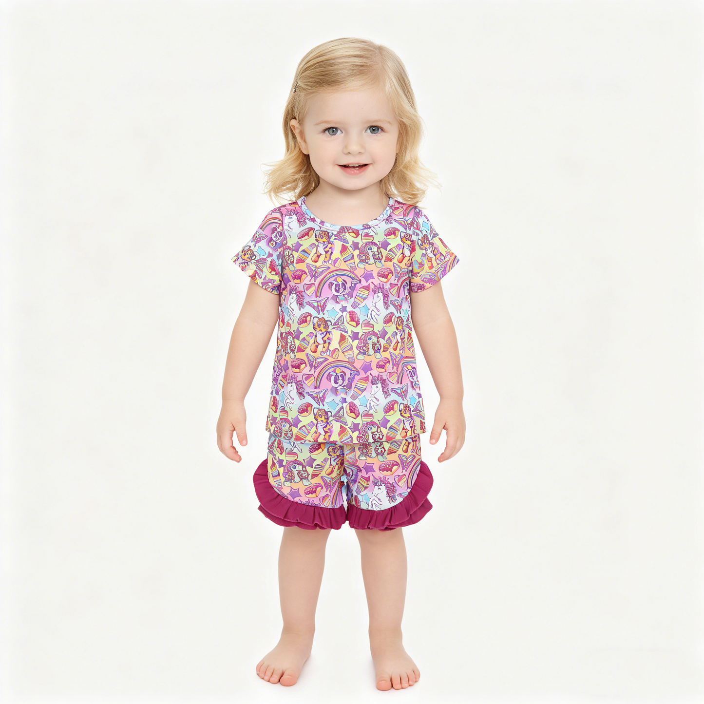Baby Girls Stars Cartoon Animals Top Ruffle Shorts Clothes Sets