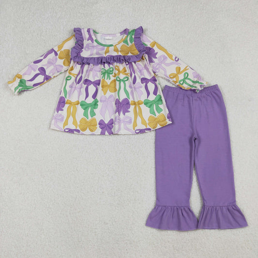 Baby Girls Mardi Gras Bows Tunic Ruffle Pants Clothes Sets