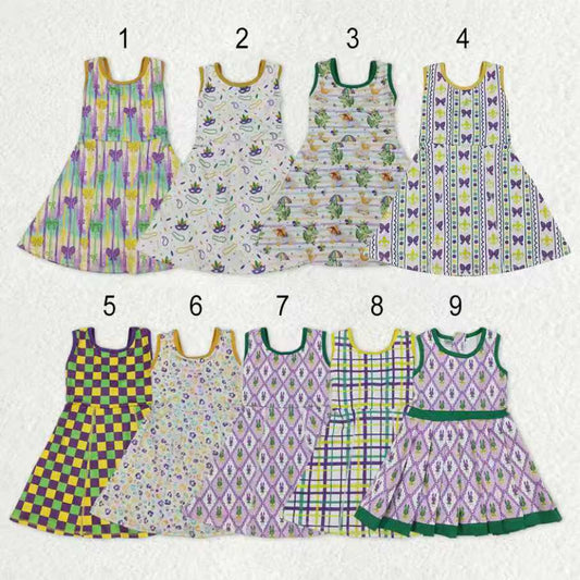 Sibling Baby Girls Sleeveless Mardigras Yoga Active Shorts Knee Length Dresses