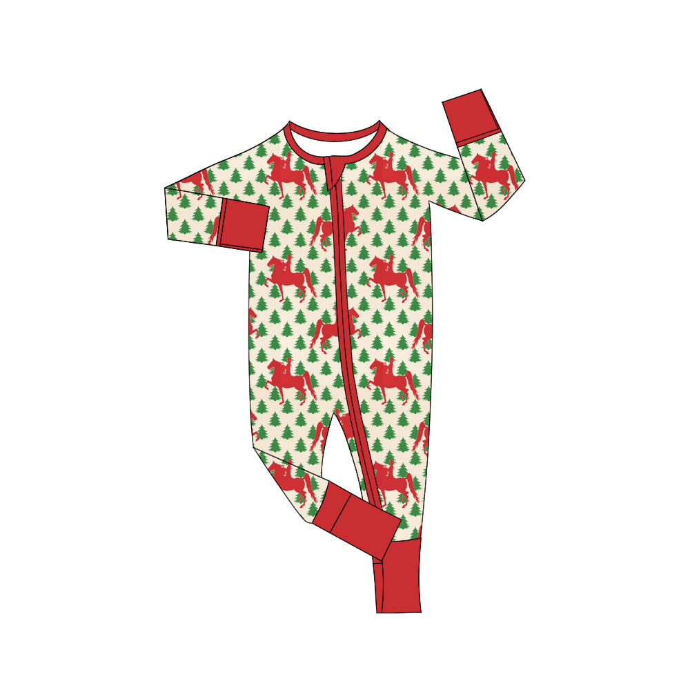 Baby Boys Christmas Tree Rodeo Zip Rompers preorder(moq 5)