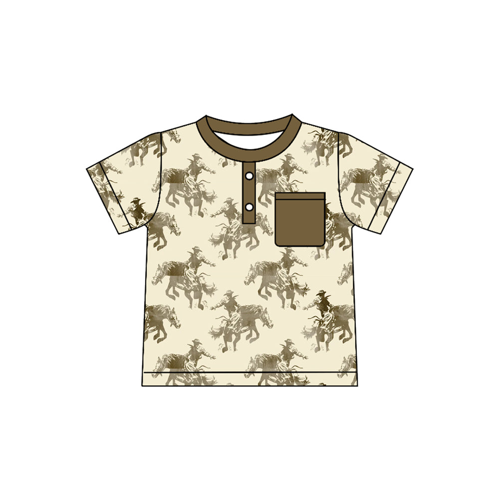 Preorder(moq 5) Baby Boys Horse Rodeos Button Pocket Western Polo Shirts Top