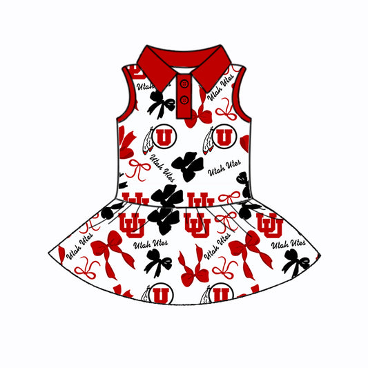 Preorder (moq 5)Baby Girls Red Sleeveless UU Bows Plaid Button Team Knee Length Dresses