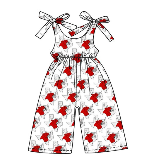 Split Preorder July 20th Baby Girls Bows Strap Red Bull Plaid Team Pant Jumpsuits